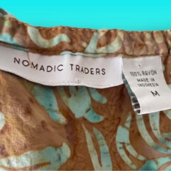 NOMADIC Traders Brown Green Floral Shift A-Line Tunic Tank Dress Medium - Picture 14 of 15